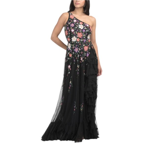 MAC DUGGAL One Shoulder Floral Beaded Gown - Picture 1 of 7